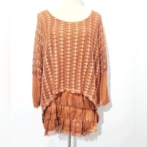 M Made in Italy Crochet Knit Silk Layered Tunic Top Boho Shabby Chic SZ Medium
